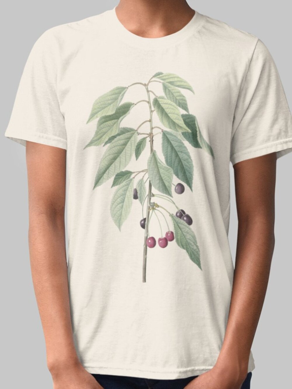 Wild Cherry Vintage Botanical Print Short Sleeve Graphic Tee T-shirt S-XXL